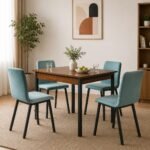 Mili Solid Wood 4 Seater Dining Set In Magic Blue Color on sale