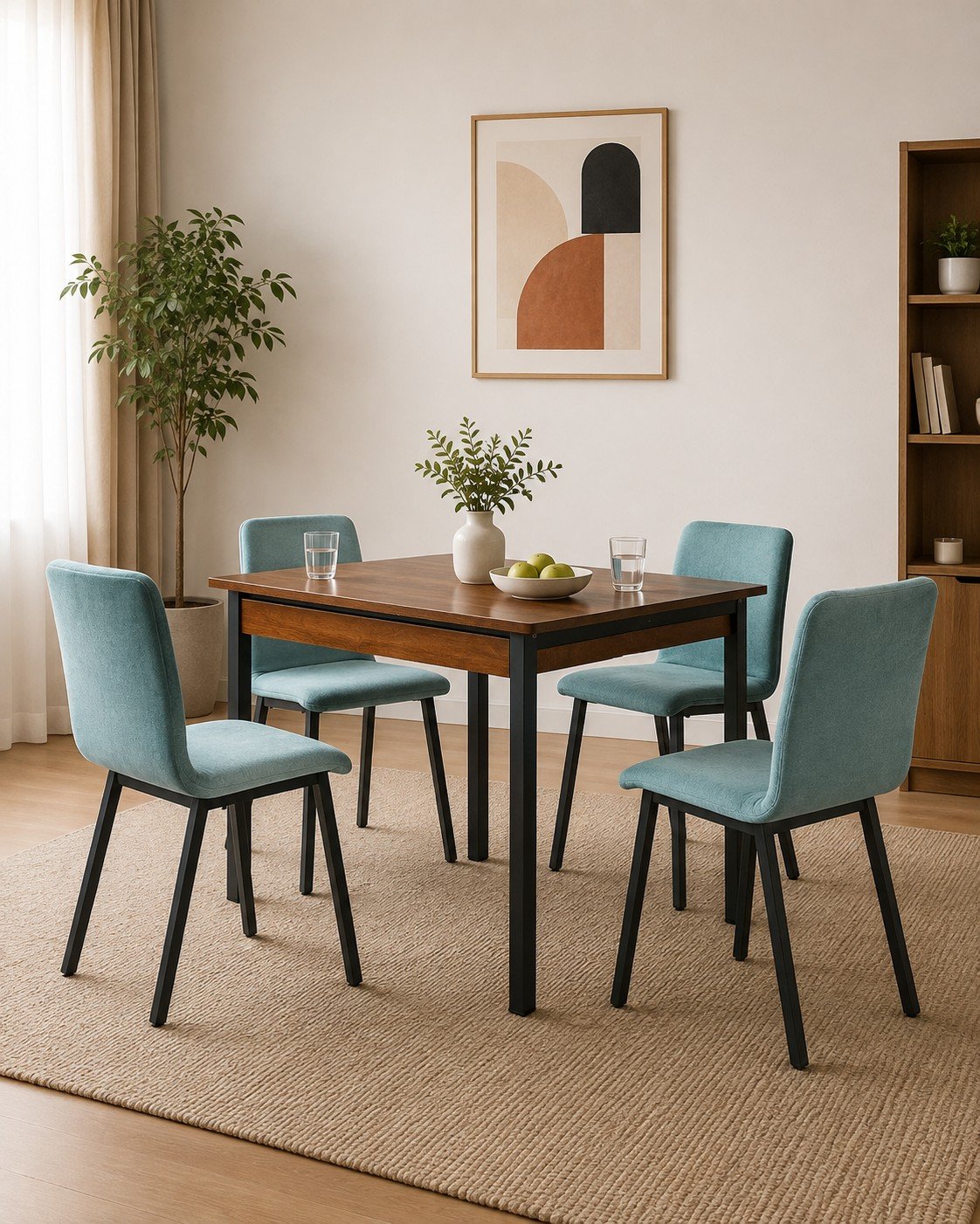 Mili Solid Wood 4 Seater Dining Set In Magic Blue Color on sale