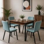 Mili Solid Wood 4 Seater Dining Set In Magic Blue Color secondary image