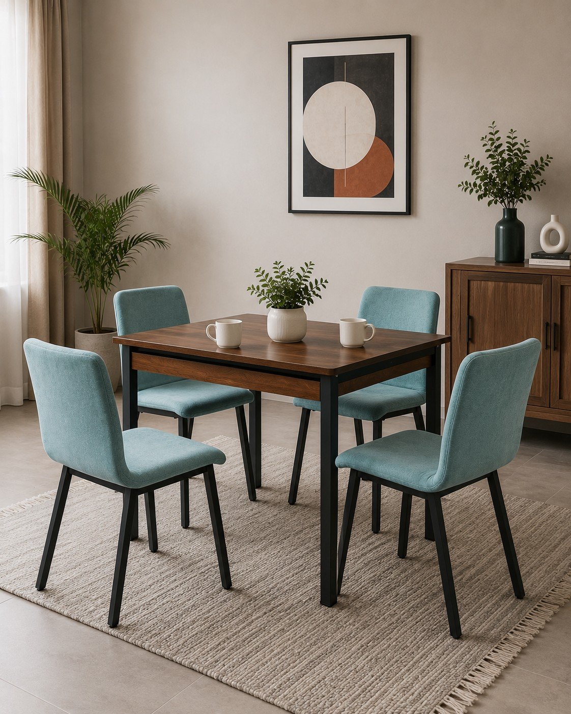 Mili Solid Wood 4 Seater Dining Set In Magic Blue Color secondary image