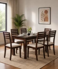 Pico Solid Wood 6 Seater Dining Table in Teak Finish