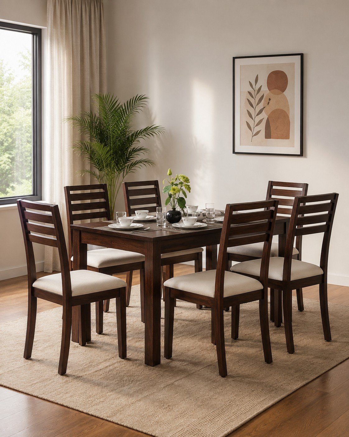Pico Solid Wood 6 Seater Dining Table in Teak Finish