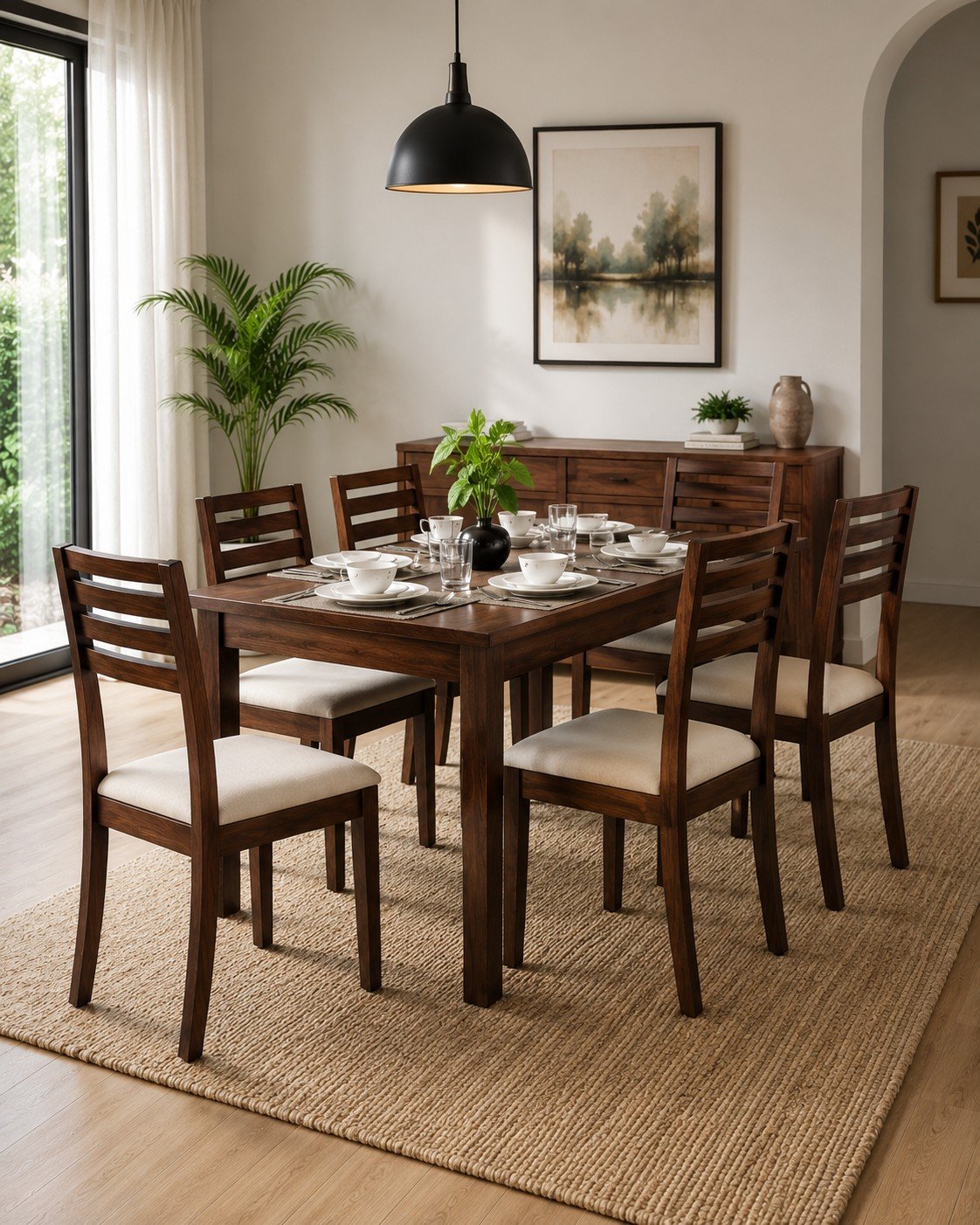 Pico Solid Wood 6 Seater Dining Table in Teak Finish secondary image