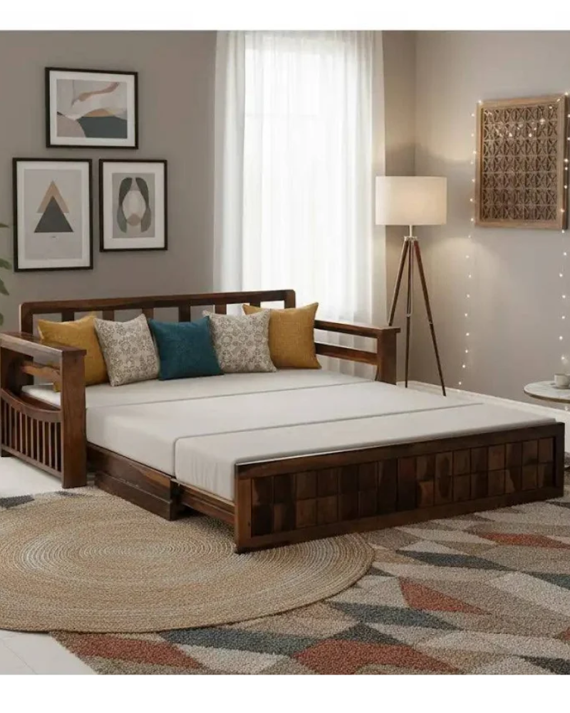 Wooden Sofa Cum Bed With Storage - Image 2