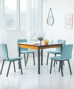 Mili Solid Wood 4 Seater Dining Set In Magic Blue Color