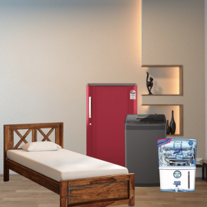 Wooden single Bed+Washing machine+Fridge+water purifier