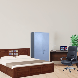 Wooden double Bed+steel cupboard+study table+Executive chair Combo