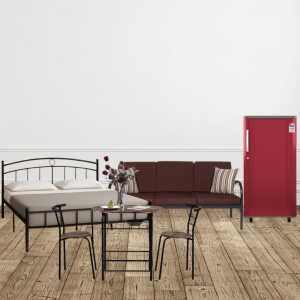 Iron double Bed+dining table 2 seater+iron sofa 3 seater +fridge single door Combo