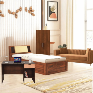 Wooden storage single Bed+almirah+cozy sofa 3 seater+study table Combo