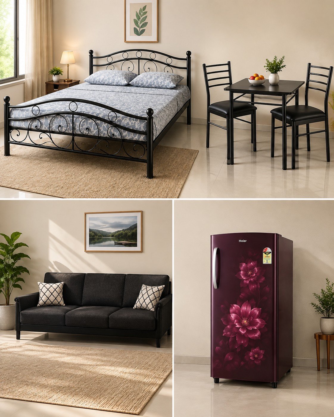 Iron Bed + DIning Table + Sofa + Fridge secondary image