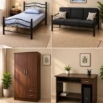 Iron single Bed+Iron sofa 3 seater+ wooden cupboard+computer table Combo