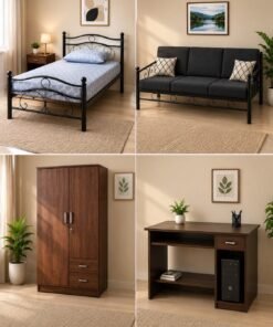 Iron single Bed+Iron sofa 3 seater+ wooden cupboard+computer table Combo