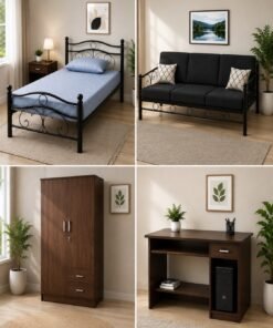 Iron single Bed Iron sofa 3 seater wooden cupboard computer table Combo secondary image
