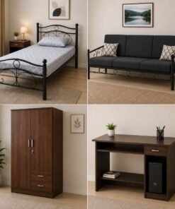 Iron single Bed+Iron sofa 3 seater+ wooden cupboard+computer table Combo