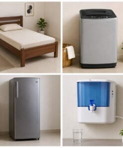 Wooden-Single-BedWashing-MachineFridgeWater-Purifier-Combo on rent