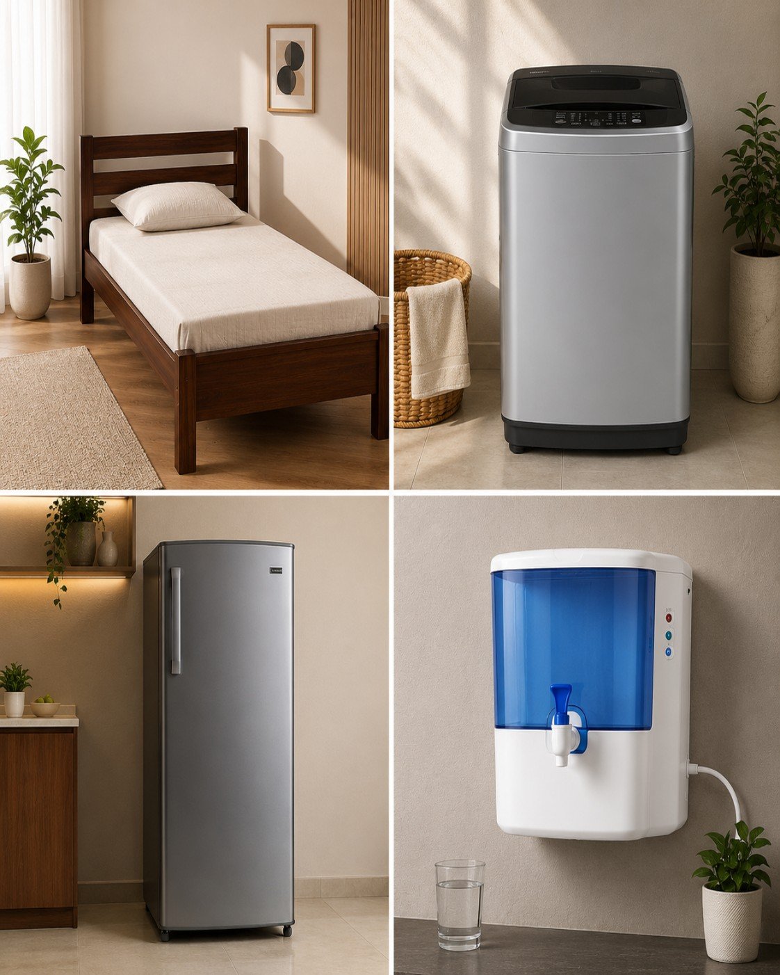 Wooden Single Bed+Washing Machine+Fridge+Water Purifier Combo secondary image
