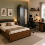 Wooden double Bed+steel cupboard+study table+Executive chair Combo secondary image