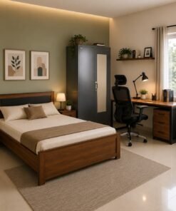 Wooden double Bed+steel cupboard+study table+Executive chair Combo secondary image