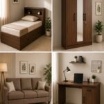 Wooden storage single Bed+almirah+cozy sofa 3 seater+study table Combo secondary image