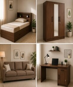 Wooden storage single Bed+almirah+cozy sofa 3 seater+study table Combo secondary image