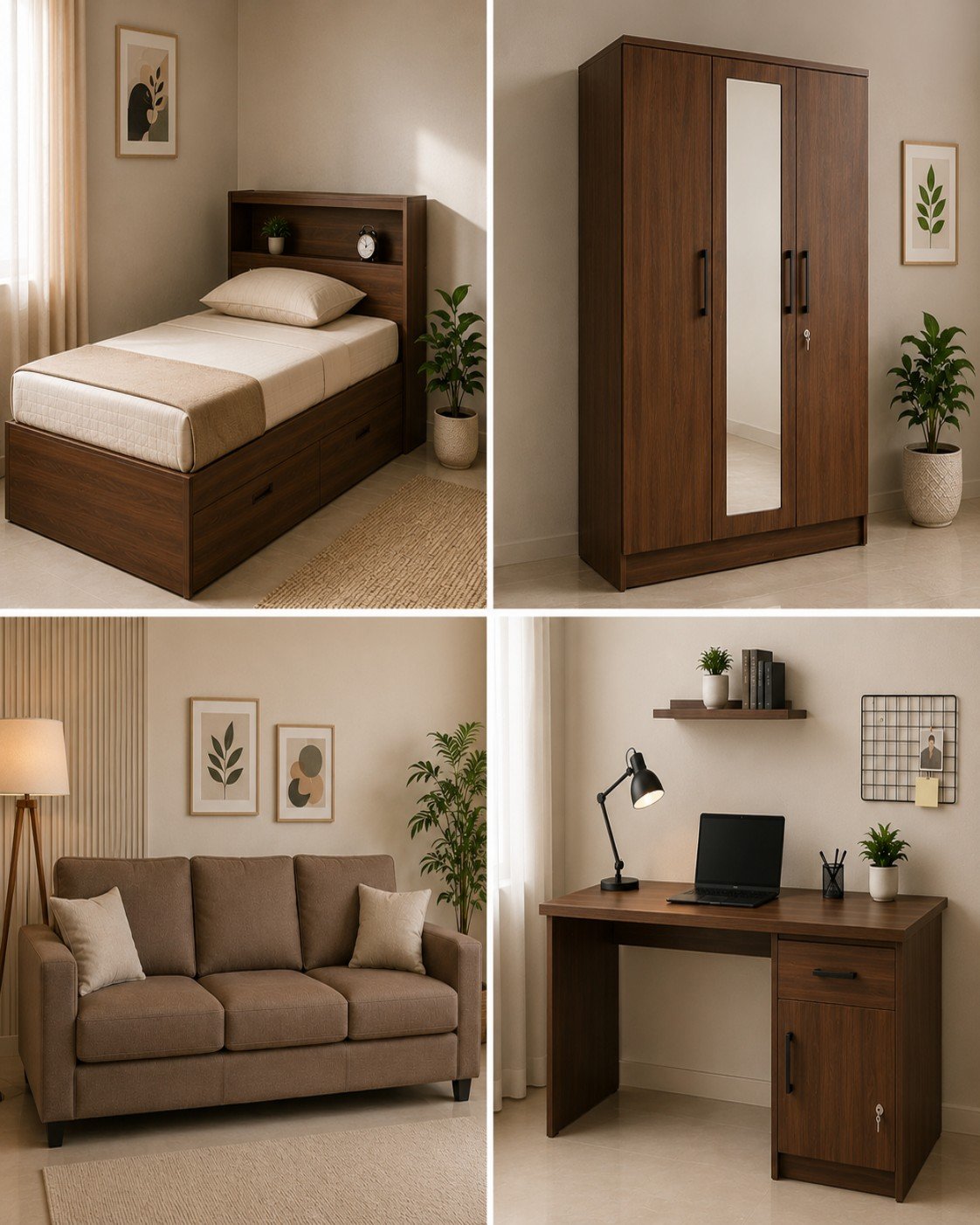 Wooden storage single Bed+almirah+cozy sofa 3 seater+study table Combo secondary image