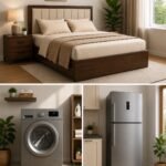 bed washing machine fridge