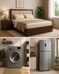 bed washing machine fridge
