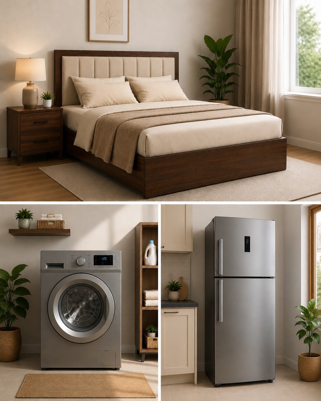 bed washing machine fridge