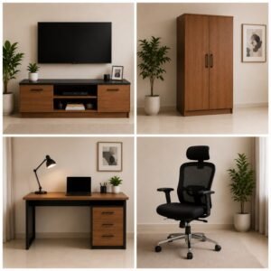 TV + Wooden Cupboard+study table + executive chair combo on rent