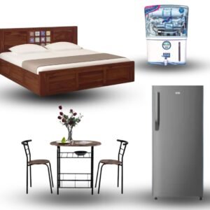 Wooden double + dining table+water purifier+fridge combo