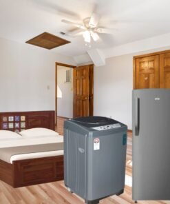 wooden storage double Bed+ fridge(190 LTR)+ top load washing machine(7.5KG)